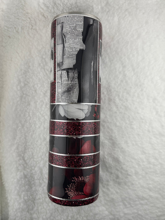 RTS 32 oz Tipsy Red with White Flowers