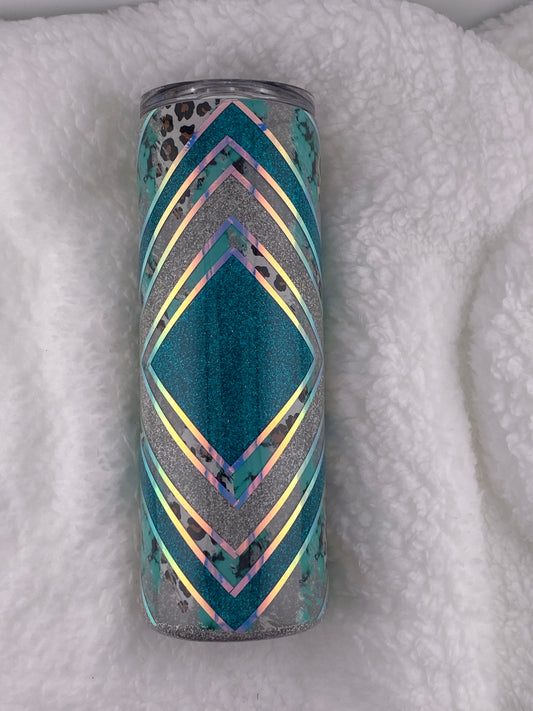 RTS Boujee X template with vinyl and teal and silver glitter Tumbler