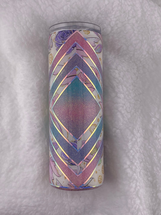 RTS Boujee X template with floral vinyl, teal, pink and purple glitter Tumbler