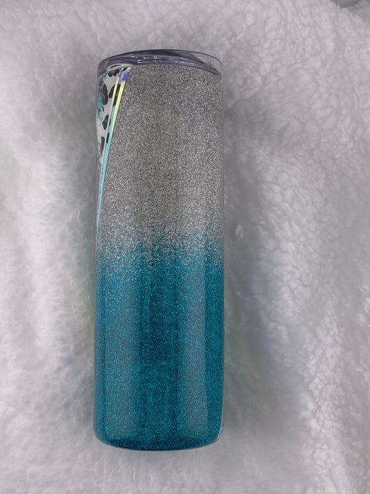 RTS printed vinyl with teal and silver glitter Tumbler