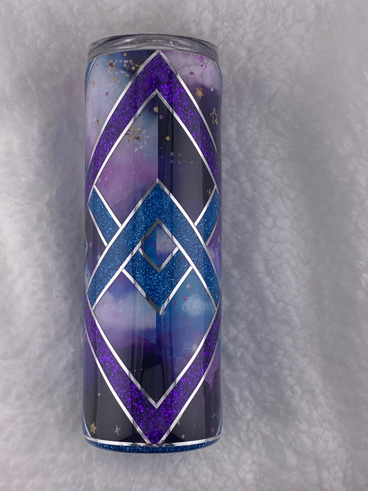 RTS Tumbler- Template with galaxy vinyl, purple and blue glitter