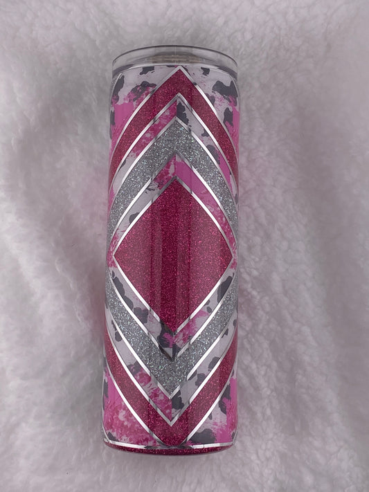 RTS Boujee X template with printed vinyl, pink and silver glitter Tumbler
