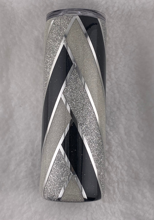 RTS V-Burst template with black, silver and white glitter Tumbler