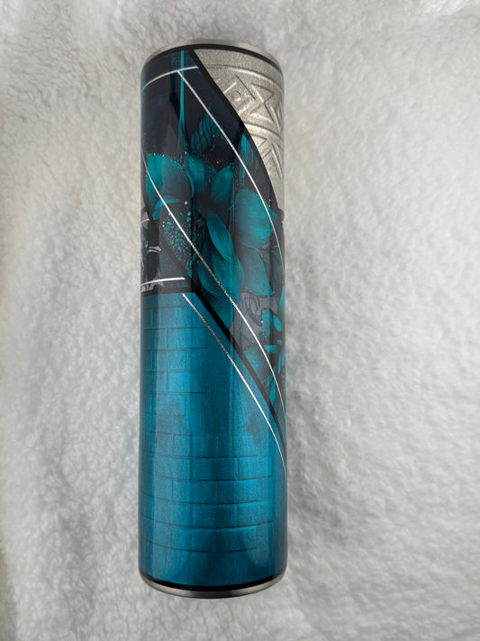 RTS 32 oz Tipsy Teal and Silver with bricks
