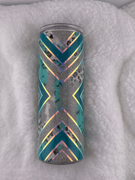 RTS Boujee X template with vinyl and teal and silver glitter Tumbler