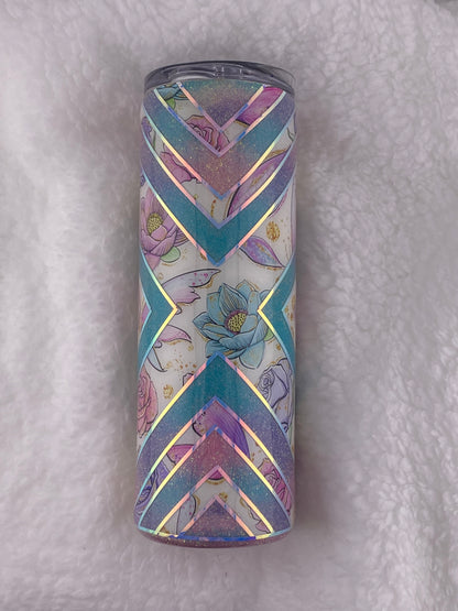 RTS Boujee X template with floral vinyl, teal, pink and purple glitter Tumbler