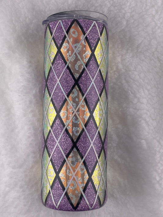 RTS Argyle Tumbler (Purple glitter and cheetah print vinyl)