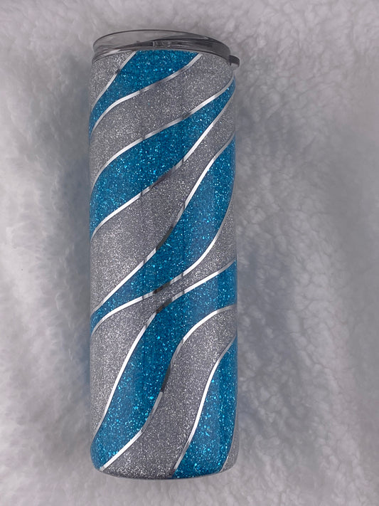 RTS Template- Swirl with blue and silver glitter Tumbler