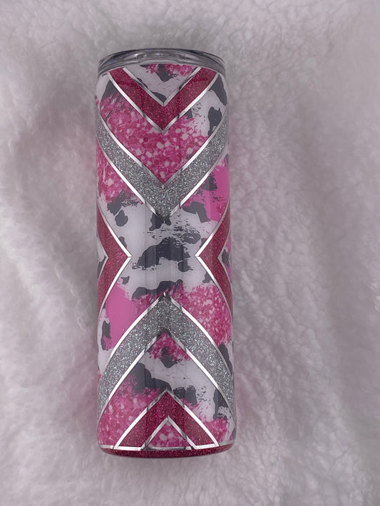 RTS Boujee X template with printed vinyl, pink and silver glitter Tumbler