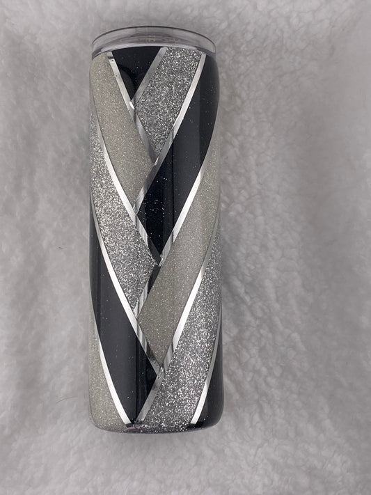 RTS V-Burst template with black, silver and white glitter Tumbler