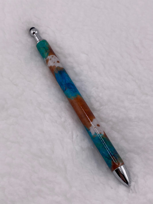 RTS Stylus Pen Brown and White Cow Print with Teal