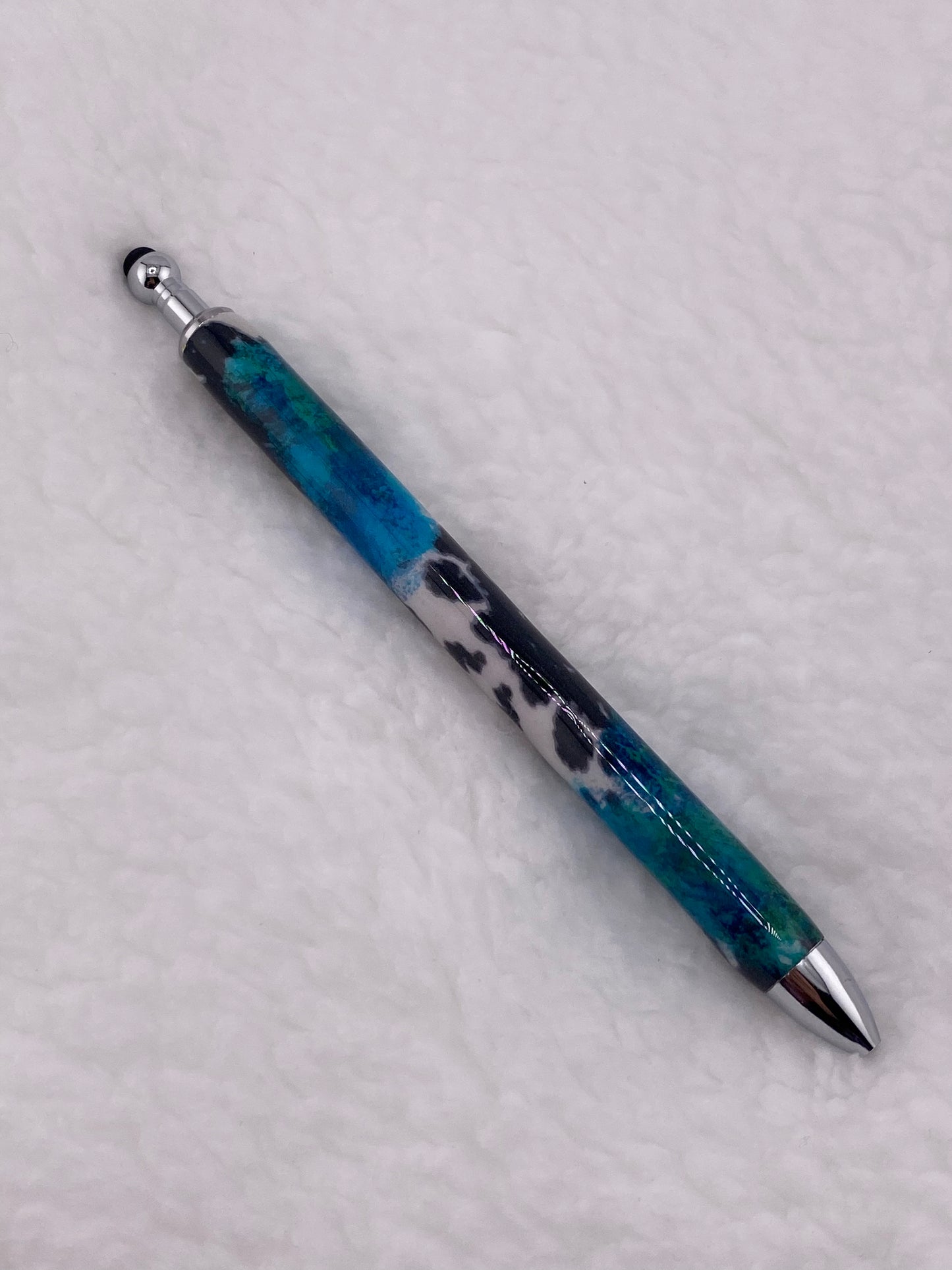 RTS Stylus Pen Black and White Cow Print with Teal