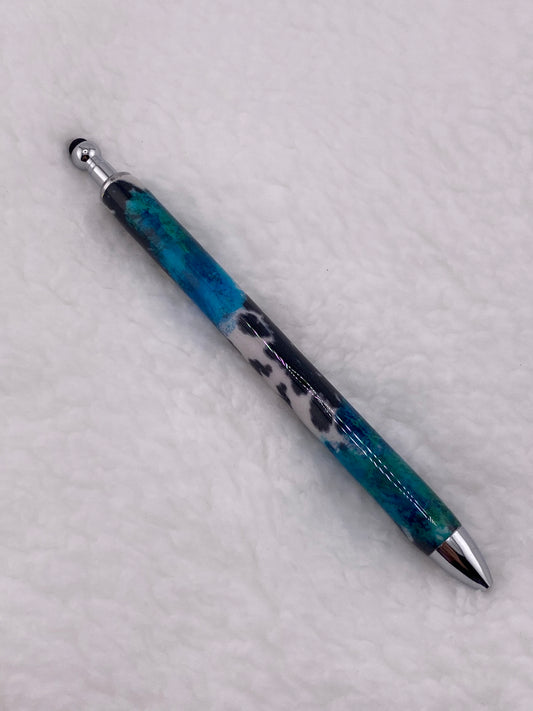 RTS Stylus Pen Black and White Cow Print with Teal